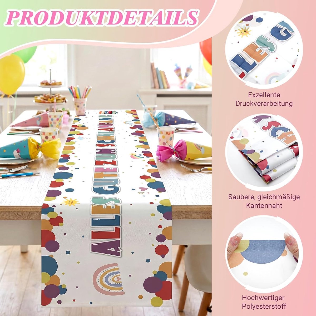 Tafelloper eerste schooldag 180 x 35 cm - kleurrijk ontwerp - feestelijke decoratie - voor een warme start - ShopVlot