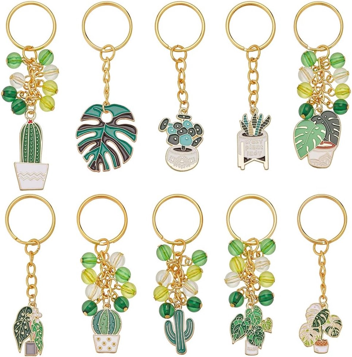 Sleutelhanger potplanten 10 stuks - diverse stijlen - tropische planten - leuke decoratie voor sleutels - ShopVlot