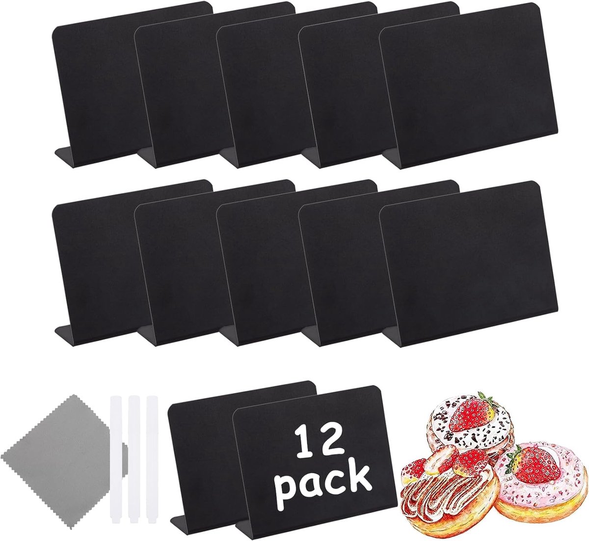 Mini-bord 12 stuks - uitwisbaar - met 3 viltstiften - ideaal voor buffet of bruiloft - ShopVlot