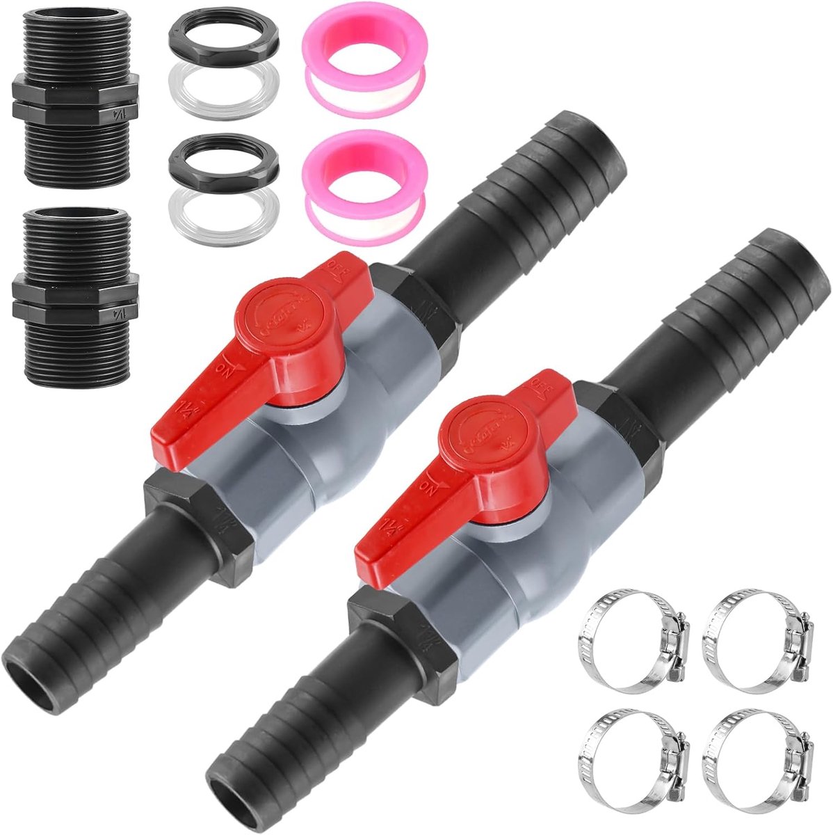 Kraanballen set 2 stuks - 1 inch (25 mm) PVC - sluitventiel met slangconnector - ideaal voor regenton en zwembad - ShopVlot