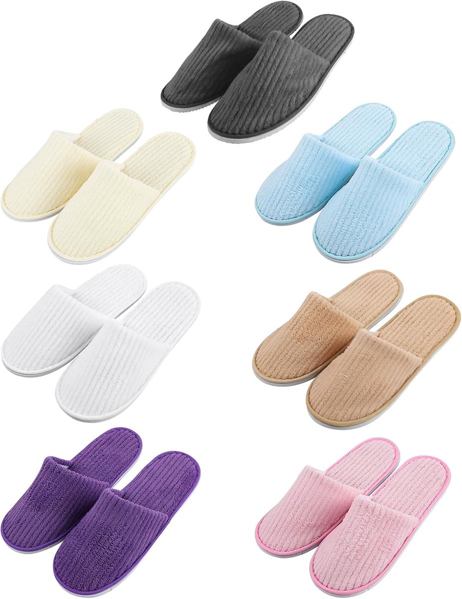 Gastslippers 7 Paar - Terry Slippers - Sluiten vorm - Wasbaar en antislip - Ideaal voor thuis of op reis - ShopVlot