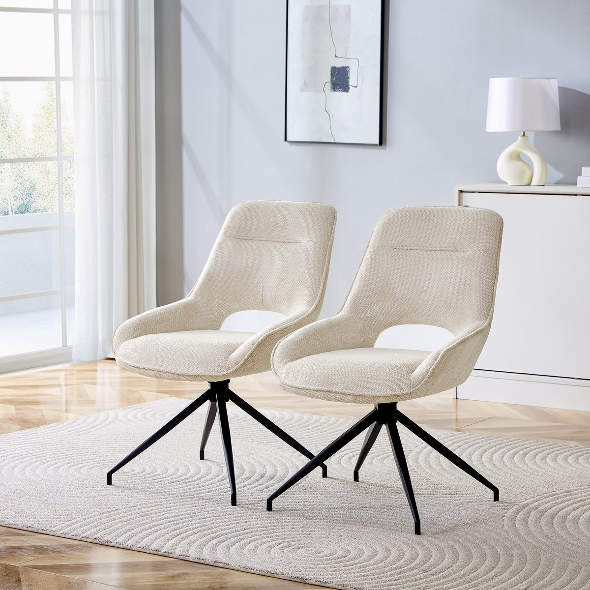 COVREO Eetkamerstoel set van 2 87 cm beige stof, metalen onderstel draaibaar