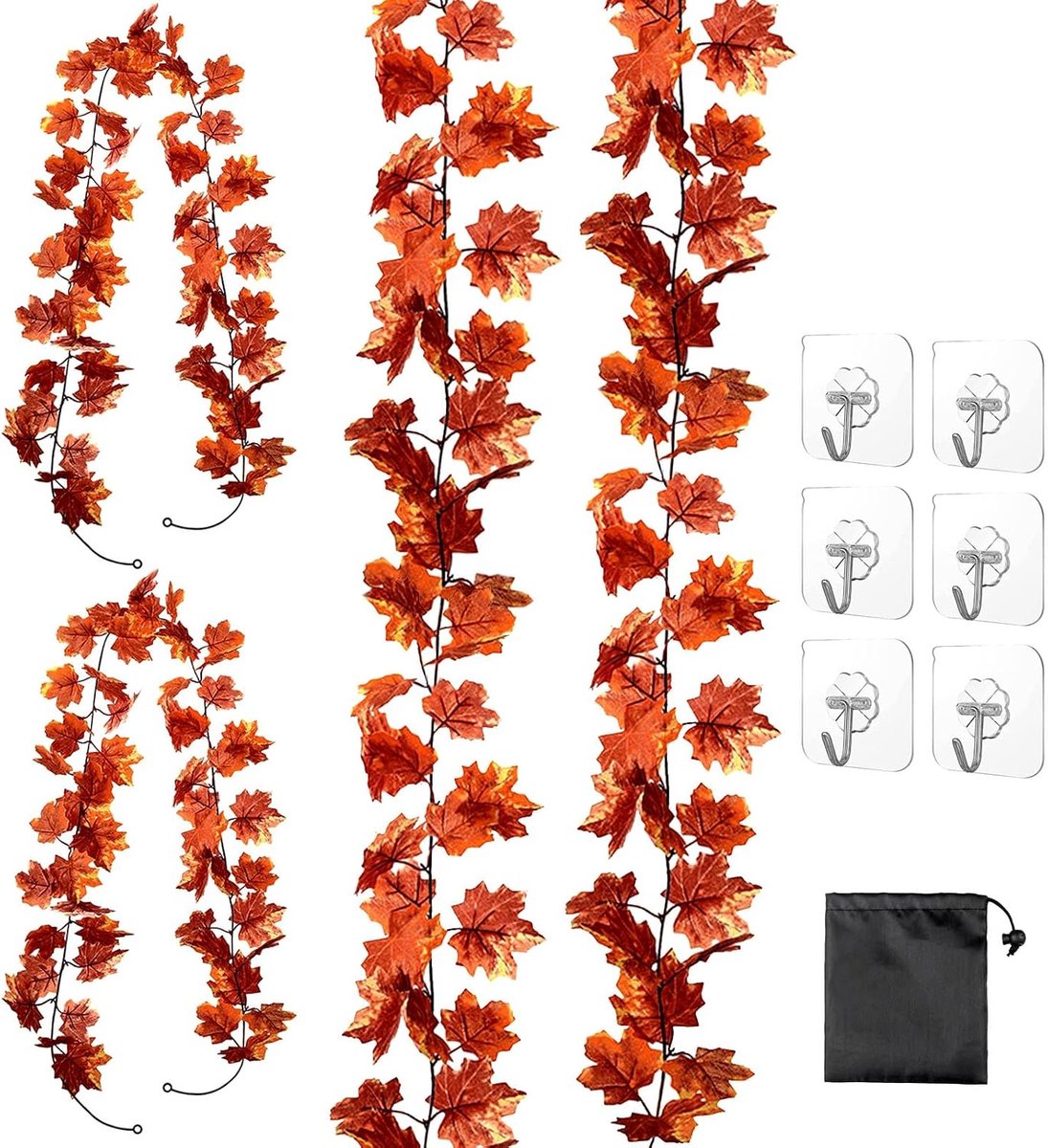 Herfst decoratie kunstmatige esdoornbladeren - 3 stuks 6,6 FT - met haken - ideale versiering voor binnen en buiten - ShopVlot