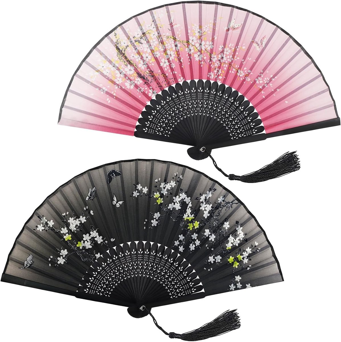 Vouwfan voor vrouwen - 2 stuks - bamboe met bloemenpatroon - elegant voor bruiloften - ShopVlot