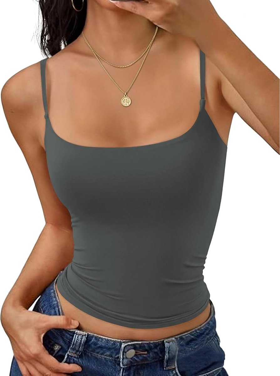 Tanktop voor dames - verstelbare spaghetti bandjes - dubbele laag vierkante hals - sexy basic camitop - ShopVlot