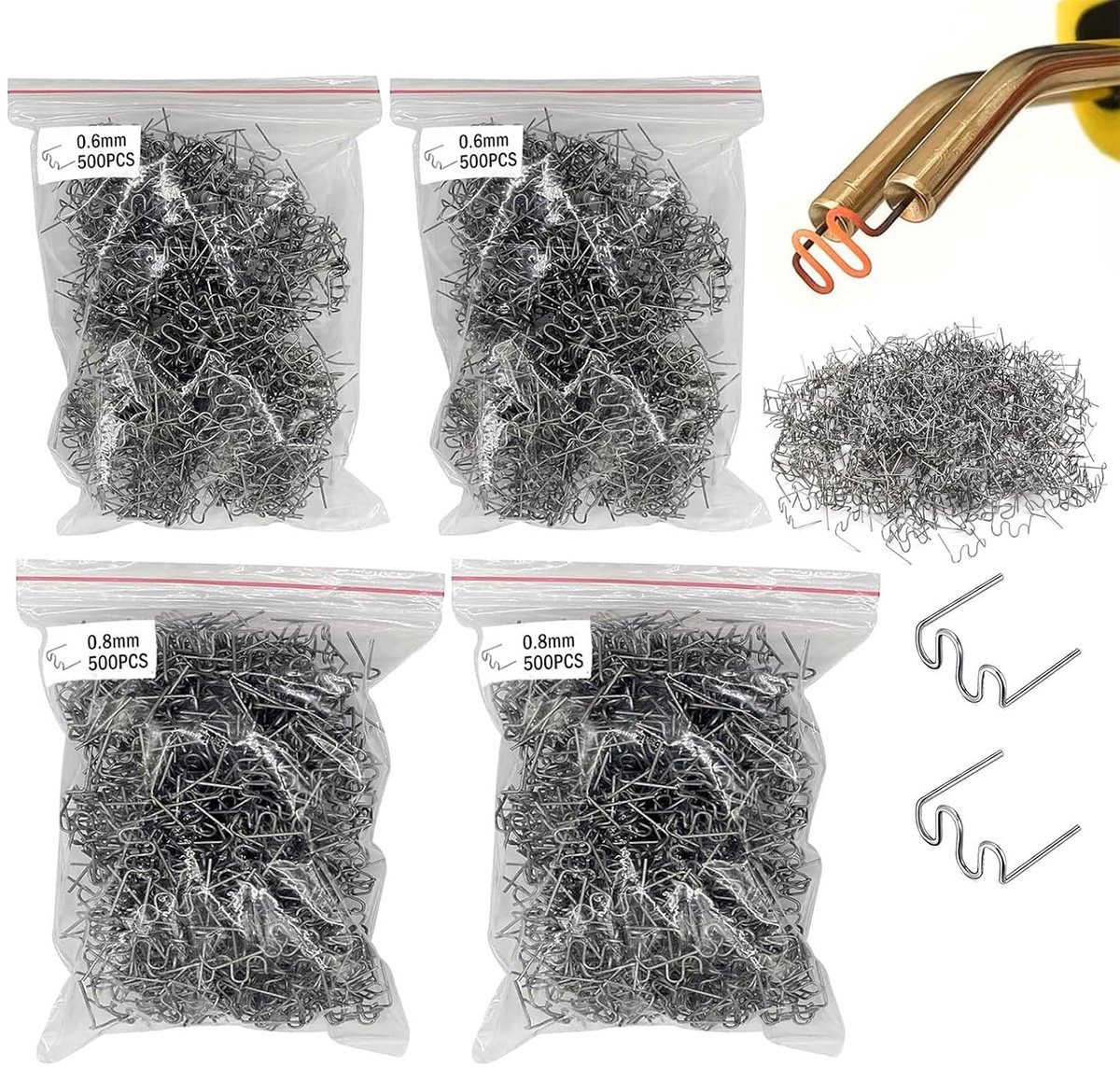 Hete nietjes 1000 stuks - 0,8/0,6 mm kunststof - roestvrij staal - voor kunststof reparaties - ShopVlot