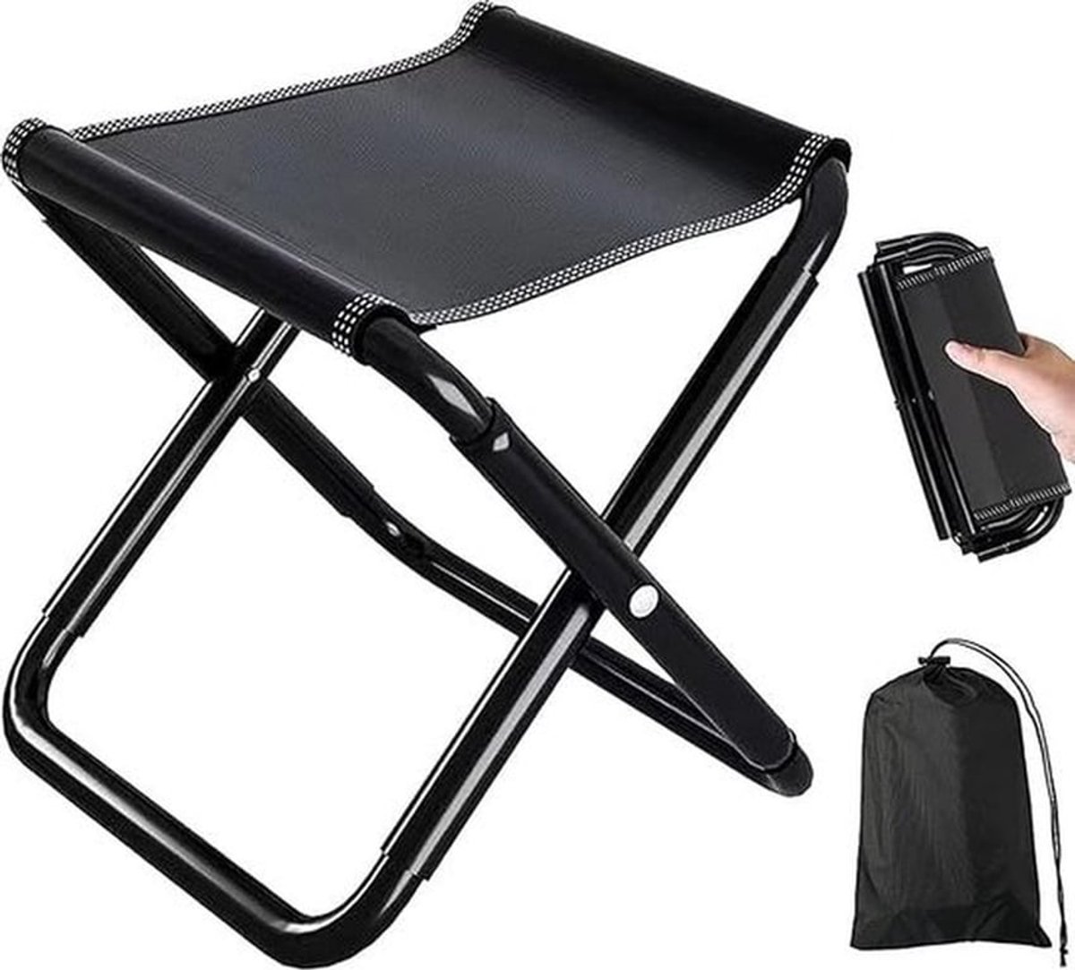 Campingstoel - Strandstoel - Visstoel - Vouwstoel - Reiskruk - Mini Zakkruk - Kampeerstoel - Tuinstoel - Opvouwbaar Picknick Stoeltje - Draagbaar - Past In Broekzak - Tot 100kg - Opvouwbaar - Lichtgewicht - Inclusief Draagtas - Zwart