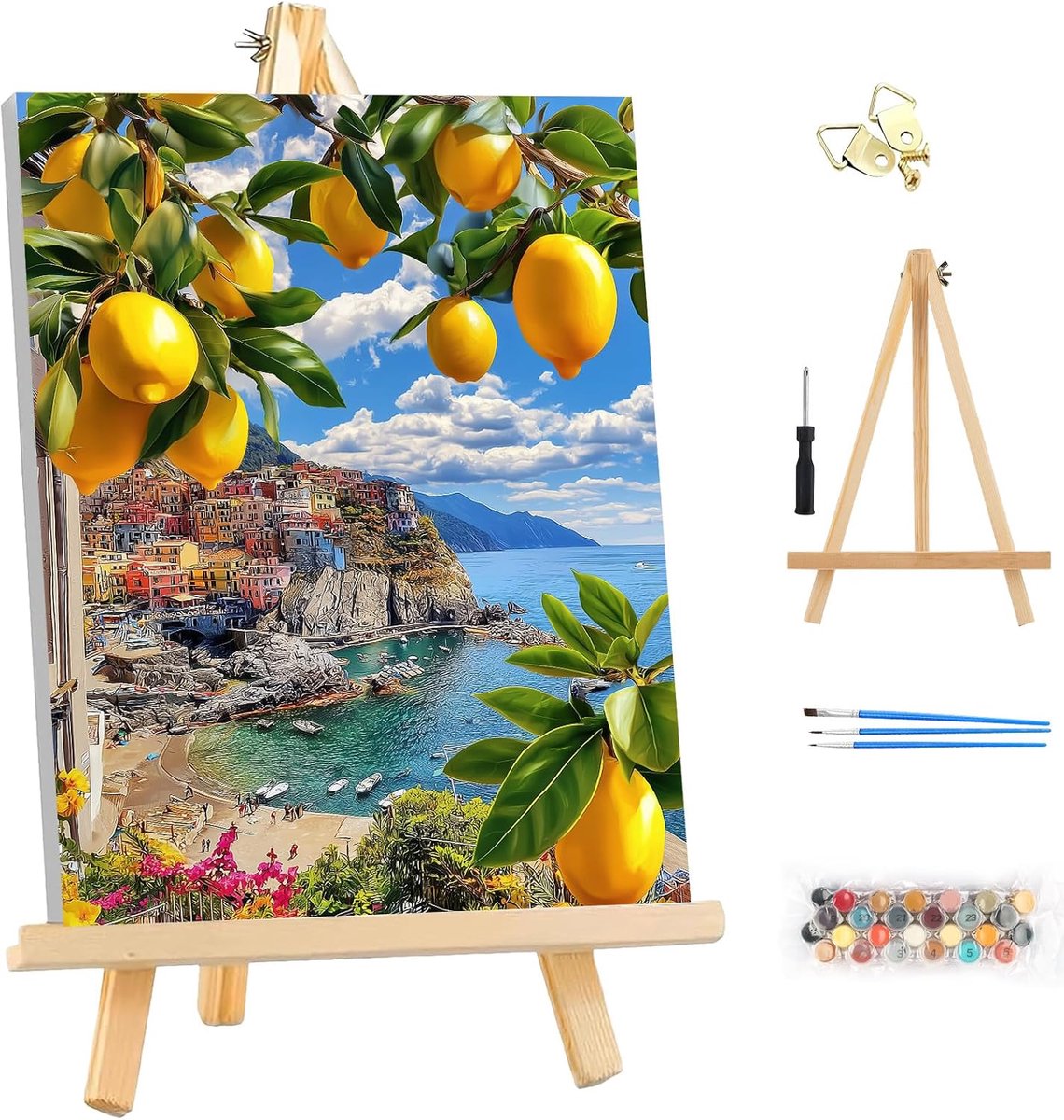 Paint by Numbers 25x35cm - DIY Canvas Schilderij met Lijsten - Landschap met Citroen - ShopVlot