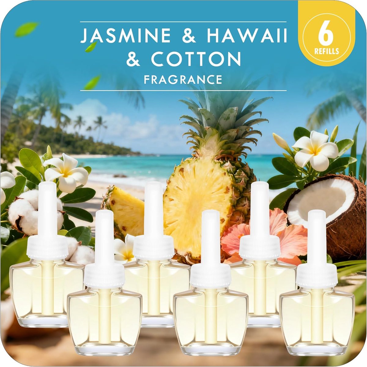 Geuroliën set 6 x 18 ml - Hawaii, jasmijn en katoen - subtiele geur - voor aromatherapie - ShopVlot