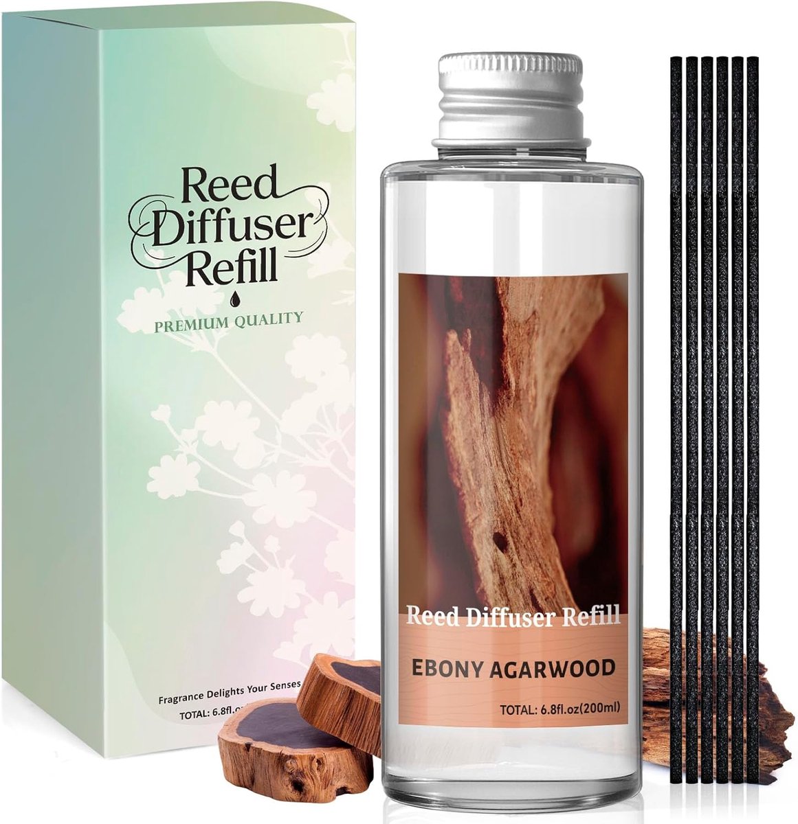 Luchtverfrisser navulling 200 ml - oud en sandelhout - rieten diffuser - warme kamergeur voor elke ruimte - ShopVlot