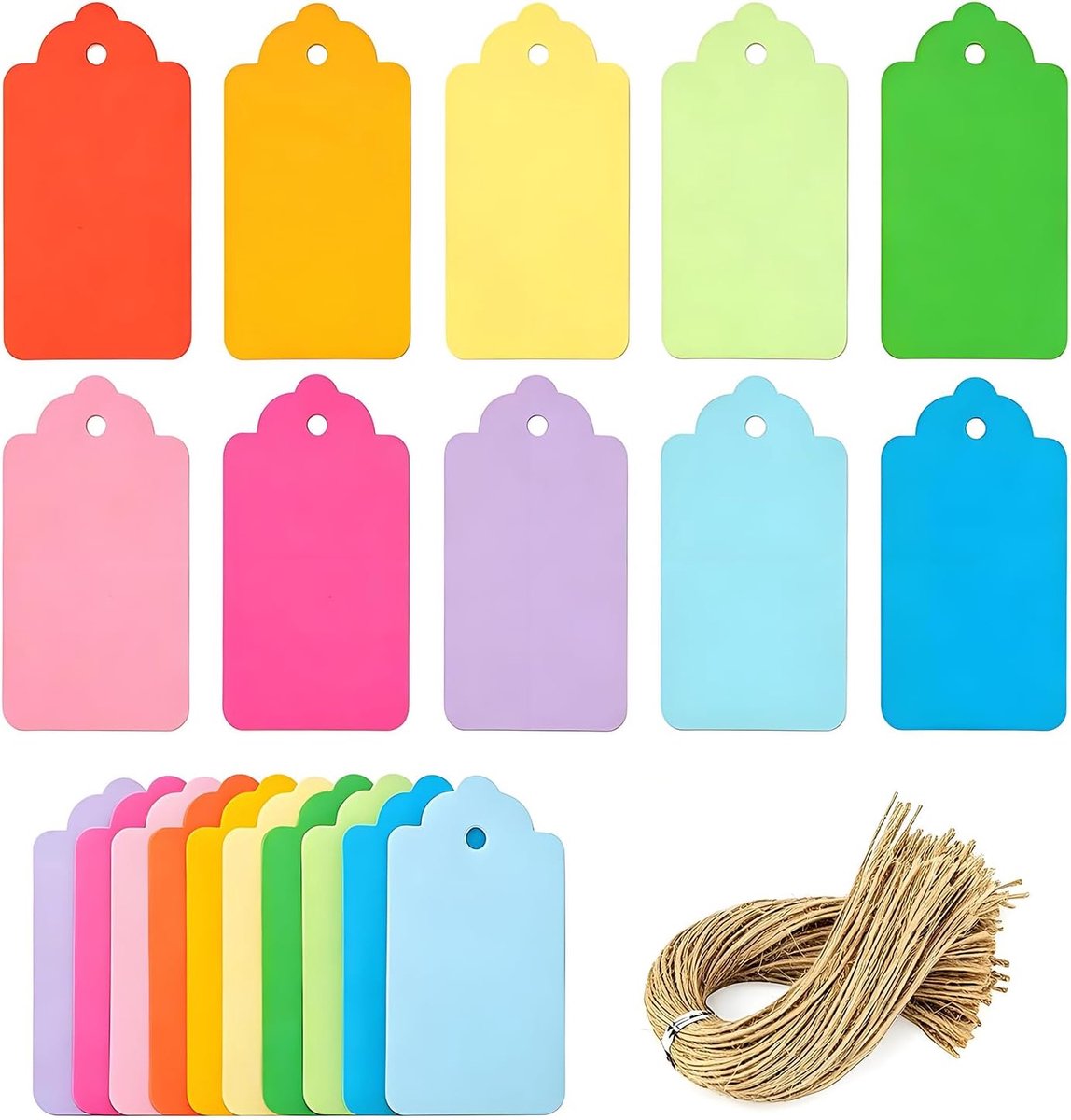 Kraft cadeaulabels 200 stuks - rechthoekig 4x7cm - gekleurd met jute touw - perfect voor feestelijke gelegenheden - ShopVlot
