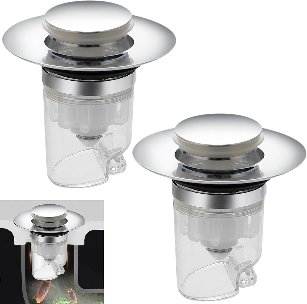Washbasin Stopper Pop Up Drain Stopper - 2 Pieces, Silver, Stainless Steel Floor Drain Filter, Kitchen, Suitable for - ShopVlot
