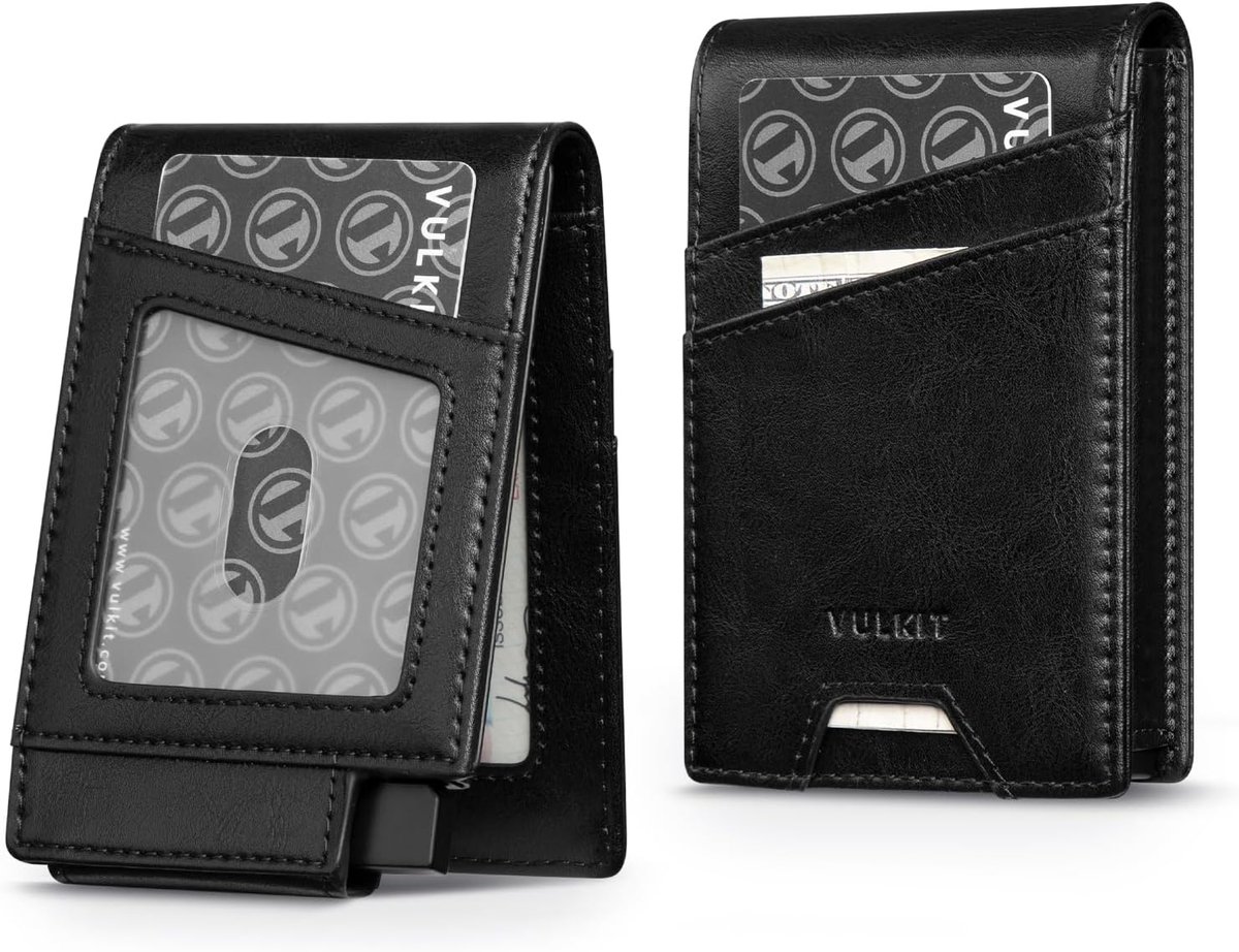 VULKIT Men's Card Holder for up to 12 Cards with Aluminium Credit Card Eject Case and Double Window for ID and Photo - ShopVlot
