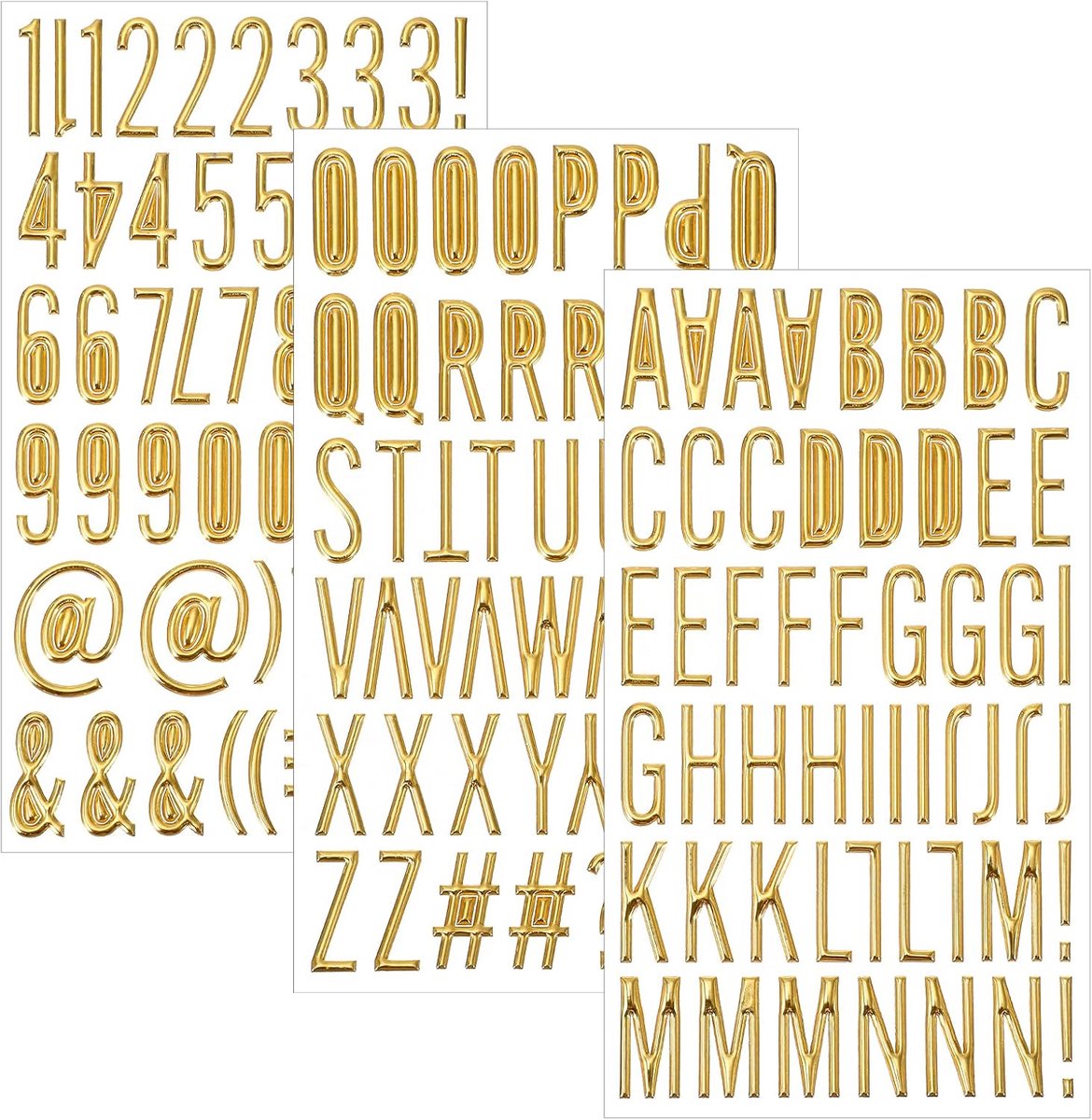 3 vellen 3D-letterstickers, 1 inch gouden letterstickers en cijfersticker, zelfklevende bubbelletters sticker voor - ShopVlot