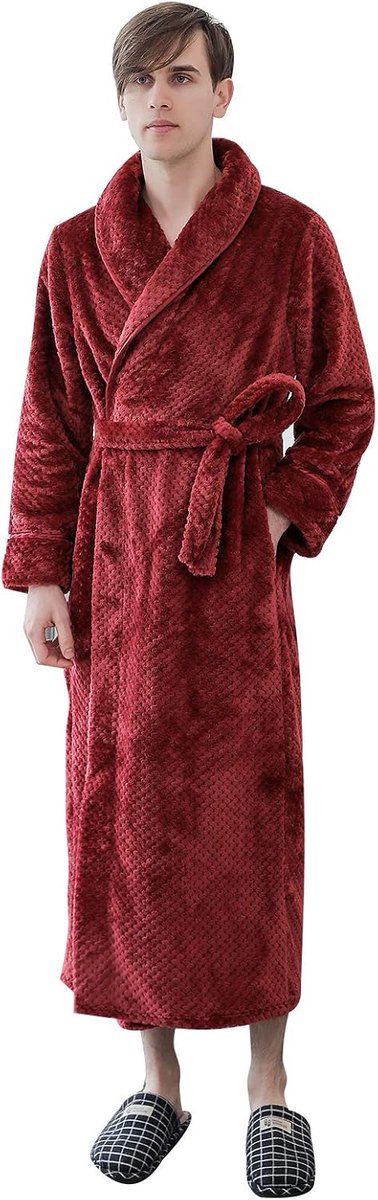 ANUFER Dikke flanellen ochtendjas voor dames en heren, warme lange winterbadjas - ShopVlot