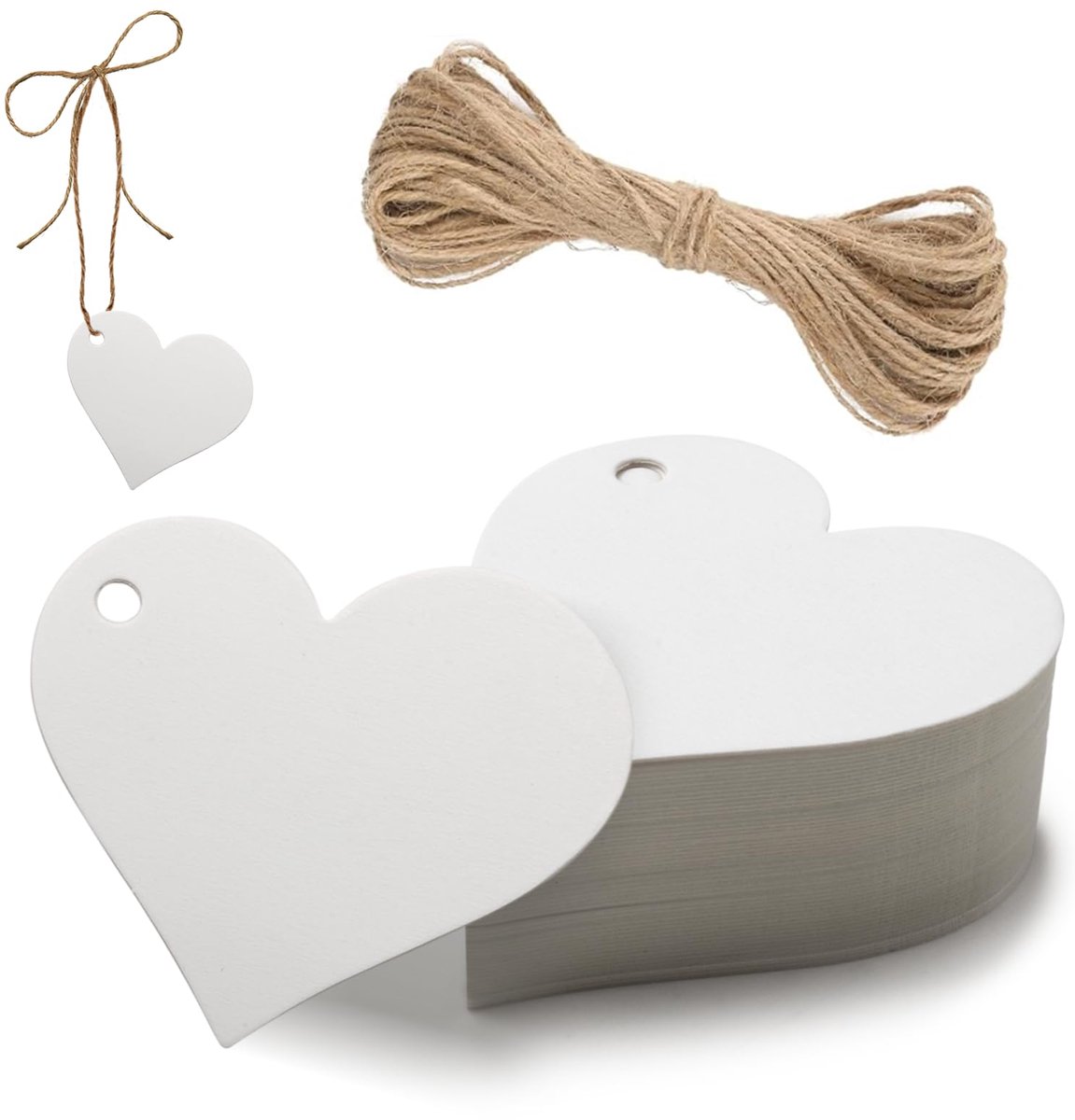 Kaarten voor gastgeschenken, 50 hartvormige etiketten van kraftpapier en 10 meter koord, geschenkverpakking, het maken - ShopVlot