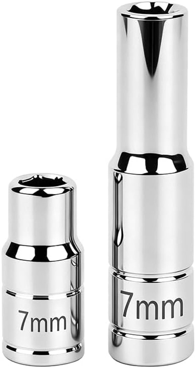 2 stuks 1/4 inch aandrijving bij 7 mm diepe en ondiepe socket (1/4-7 x 25-7 x 50 mm) - ShopVlot