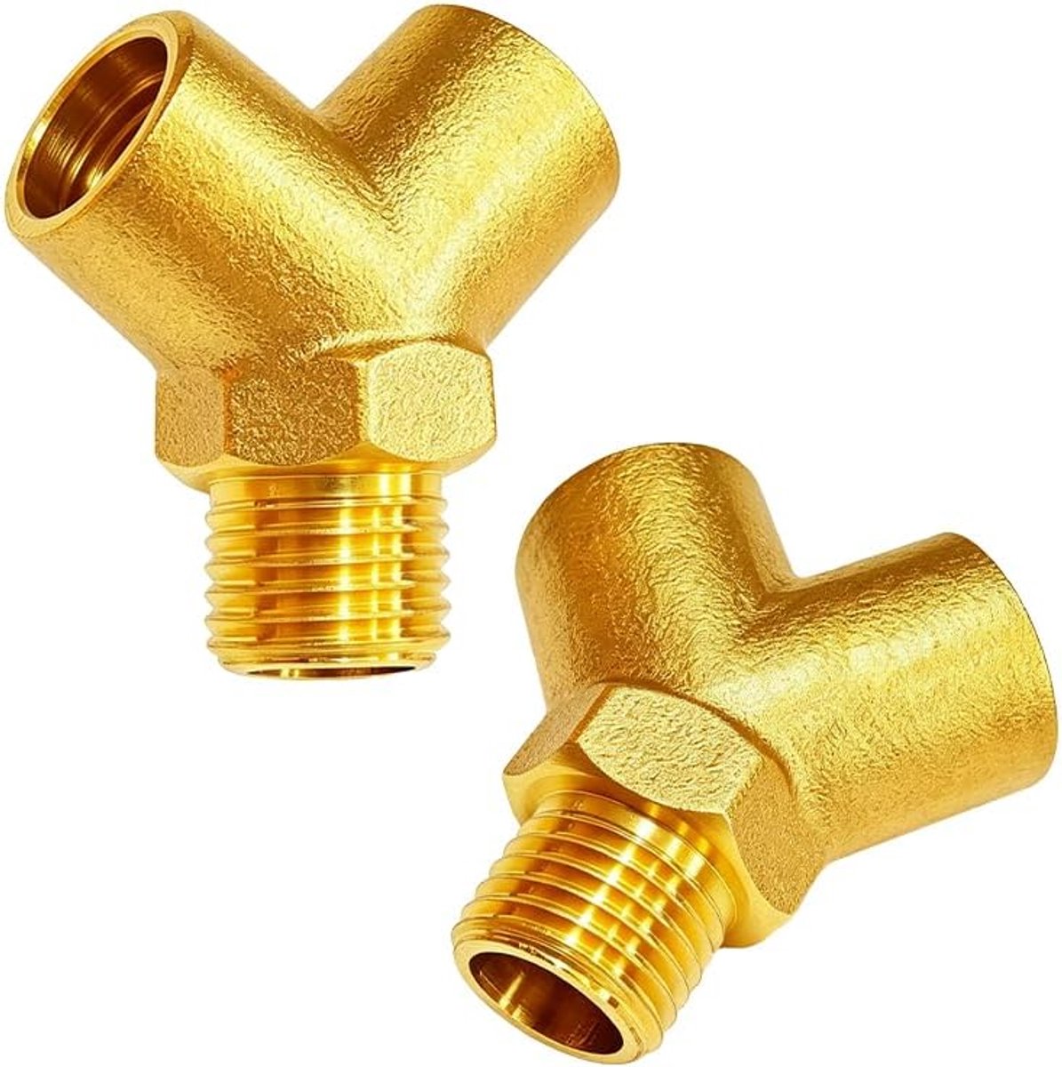 Set van 2 messing verbindingsstukken, Y-adapter 1/4 inch BSP vrouwelijk x vrouwelijk x mannelijk - ShopVlot