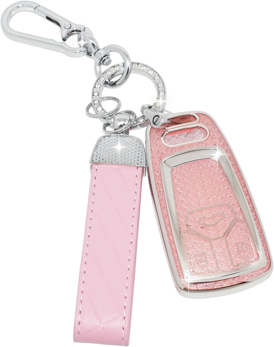 Car Key Case with Leather Keychain Compatible with Audi A4 B9 A5 Q7 Q5 TT TTS S4 S5 RS4 RS5, Car Key Housing - ShopVlot