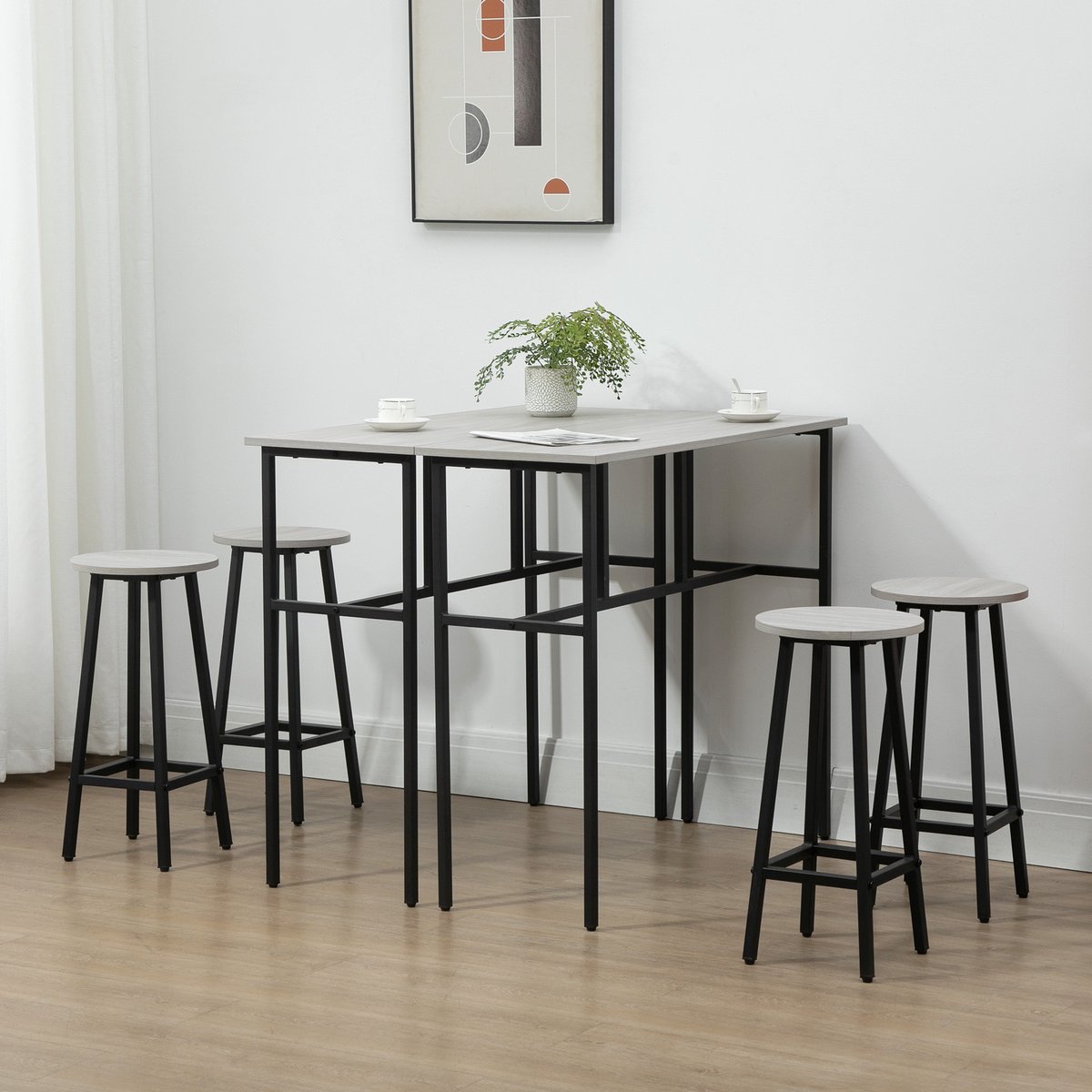 DESMIU Bartafelset 6 Delig 2 Bartafels En 4 Barhockers Industrieel Design Met Houtlook Voor Keuken En Eetruimte Hout Metaal Grijs Zwart