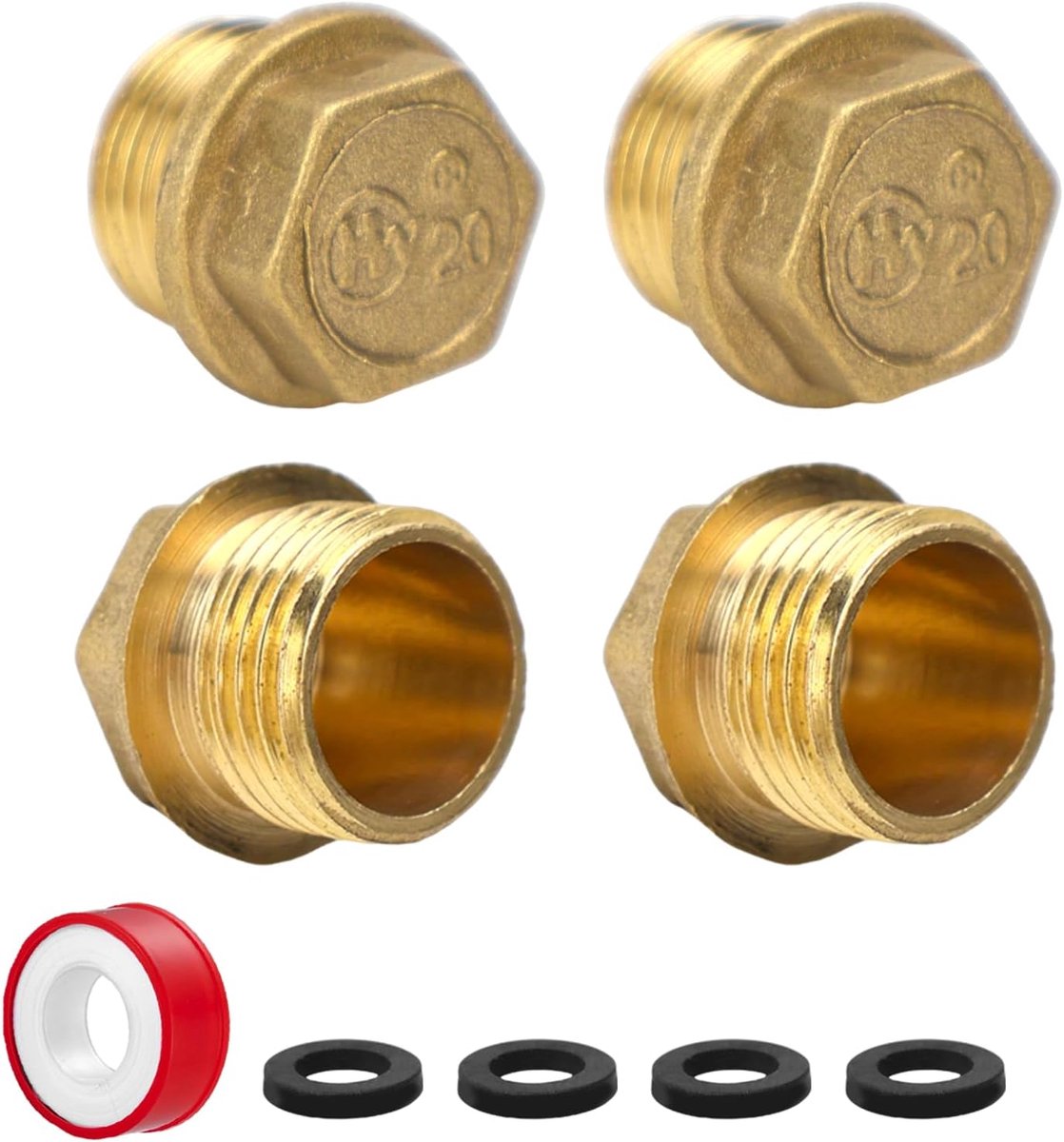 Blindpluggen 1/2 Inch - Messing met Rubber Ring - Inclusief Dichtband - Ideaal voor Water- en Verwarmingssystemen - ShopVlot