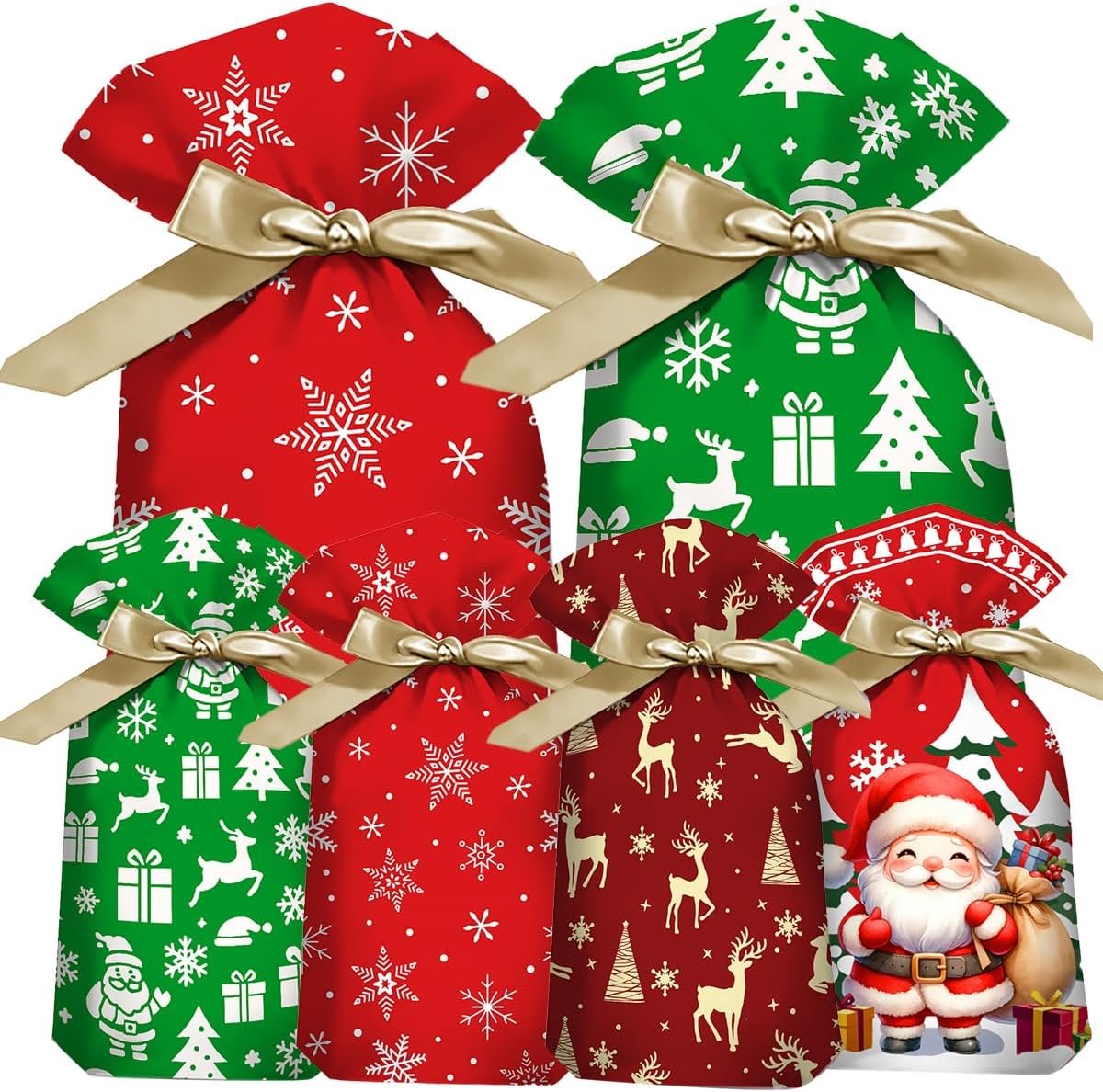 Kerstcadeauzakjes met trekkoord - 34 stuks - verschillende maten - herbruikbaar en praktisch voor het kerstfeest - ShopVlot