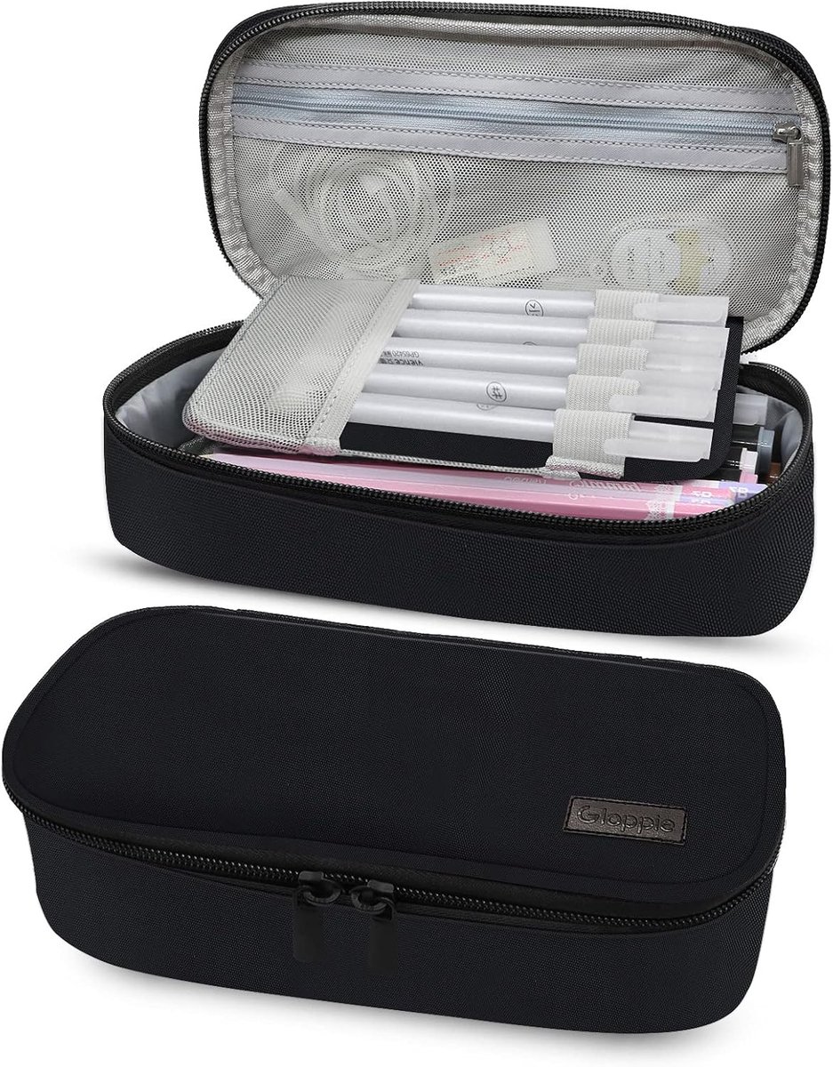 Pencilcase grote capaciteit - zwart - voor school en kantoor - uitstekende organisatie - ShopVlot