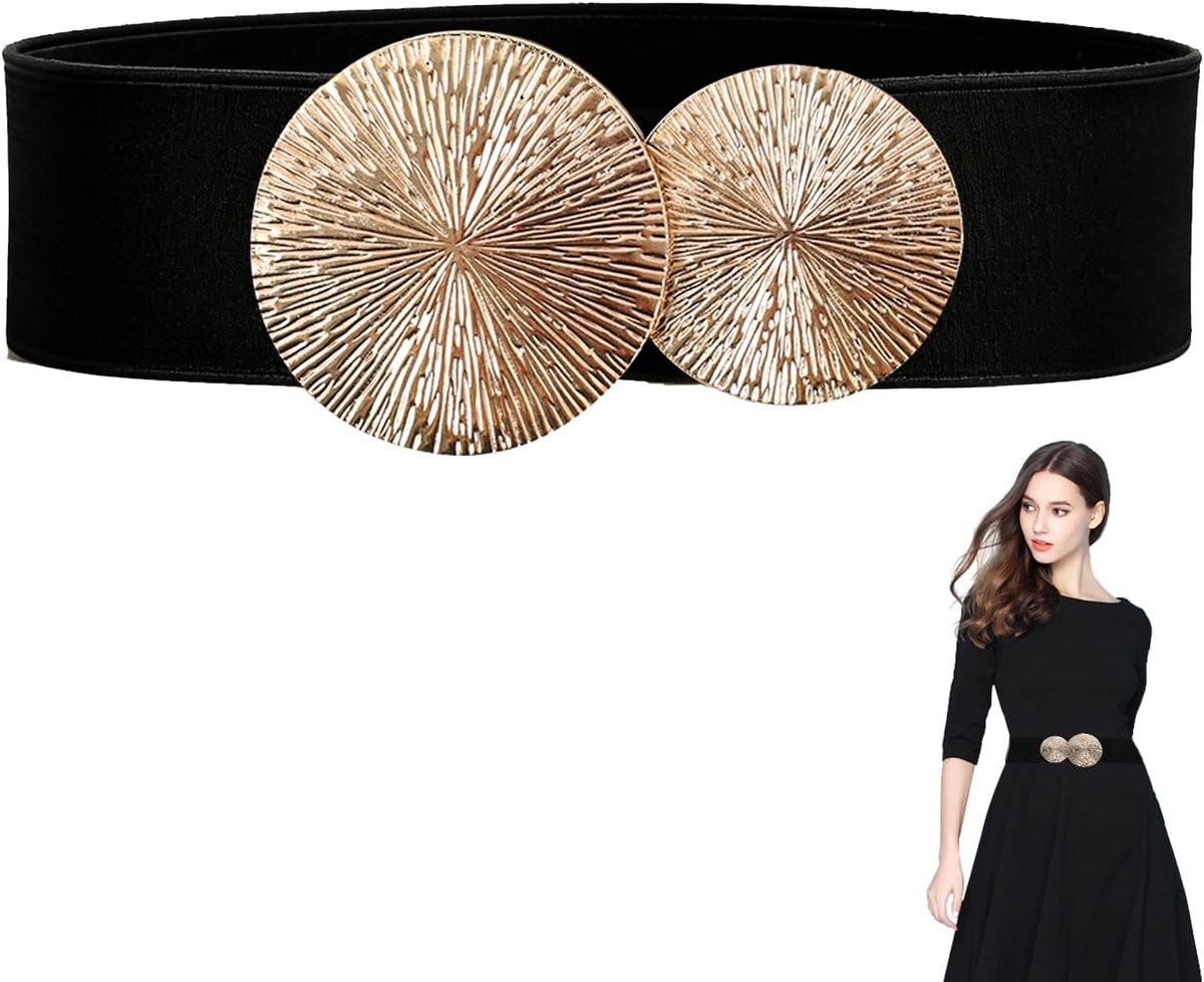 Brede riem dames 6 cm - elastisch - goudkleurige gesp - perfect voor elegante outfits - ShopVlot