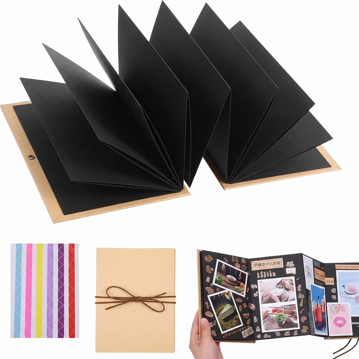 Fotoalbum DIY 17,5 x 11,5 cm - mini-fotoboek met zwarte pagina's - inclusief fotohoeken - ShopVlot