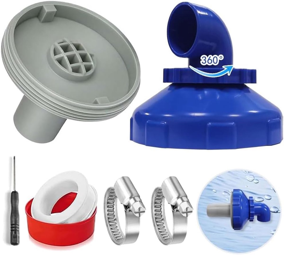 Zwembadafvoer nozzle 360° draaibaar - 32 mm aansluiting - compleet met accessoires - optimaliseert watercirculatie - ShopVlot