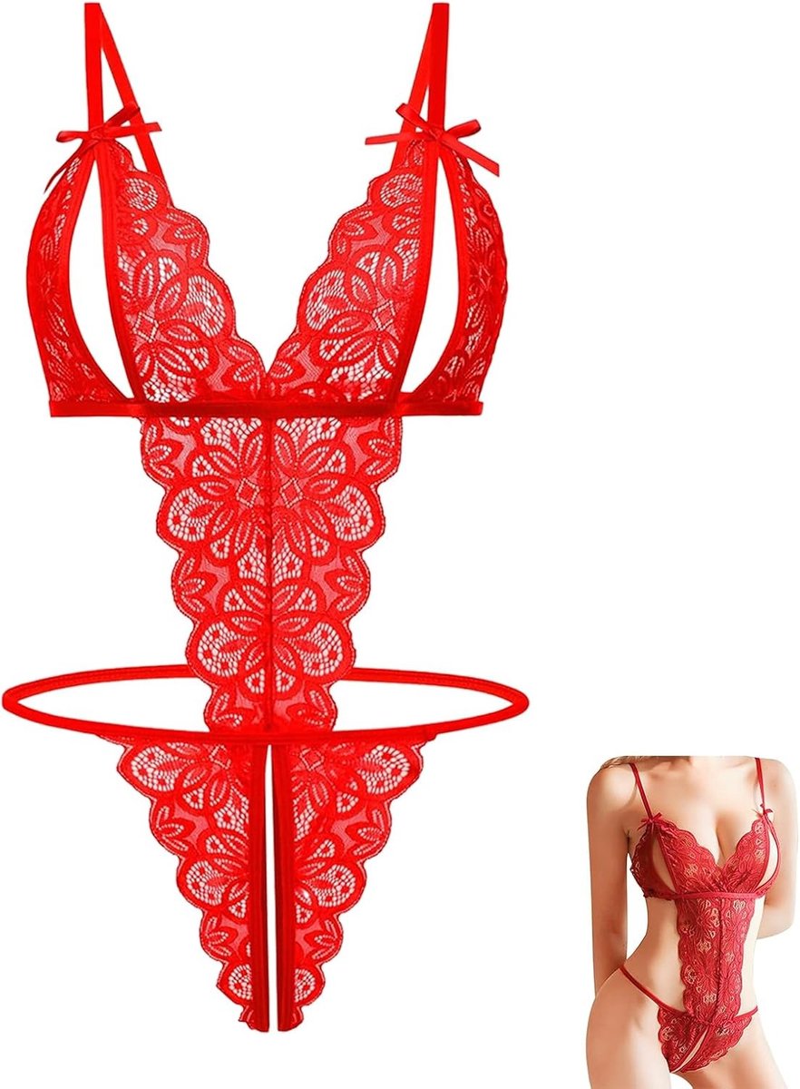 Verleidelijke Lingerie Set met Suspender Belt - Sexy Kant met Garters - Transparante Nachtmode voor Romantische Avonden en Valentijnsdag - One Size - Zwart