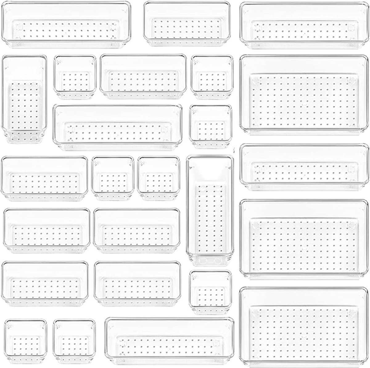 Lade organizer set 25-delig - 4 maten - transparant - perfect voor badkamer en make-up - ShopVlot