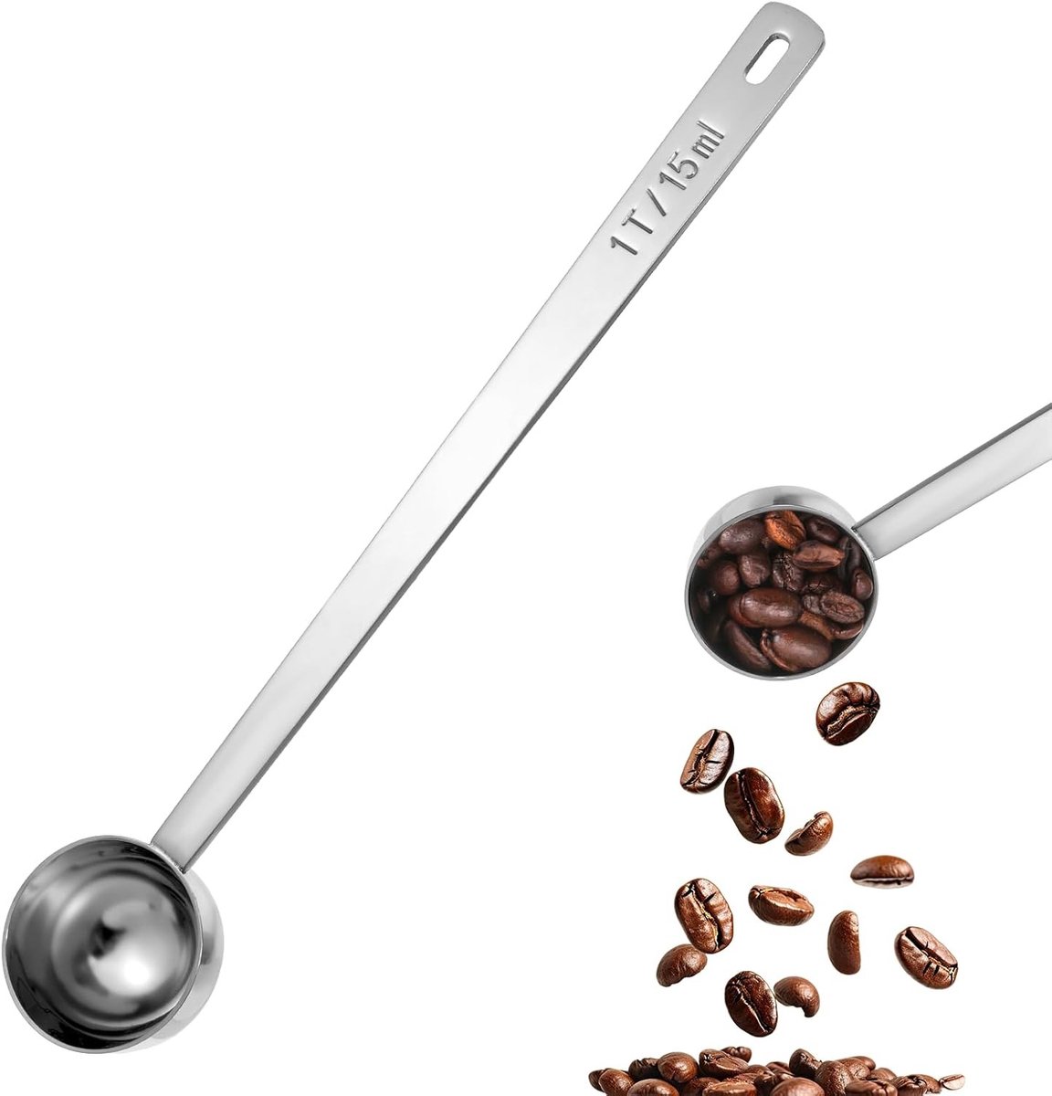 15ml RVS Koffielepel Portioner, Met Lange Handgreep, Ideaal voor Gemalen Koffie, Bonen en Espresso