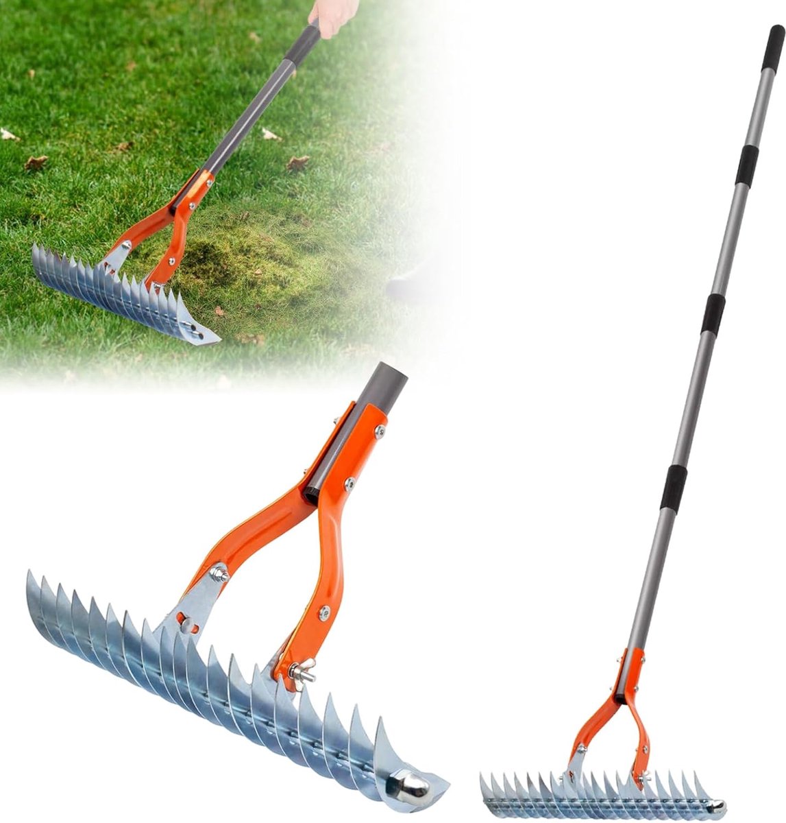 Grondhark met Verstelbare Handgreep - 170 cm Telescoopsteel - Verwijderbare Tuinhark - Voor Gezonde Grasgroei - ShopVlot