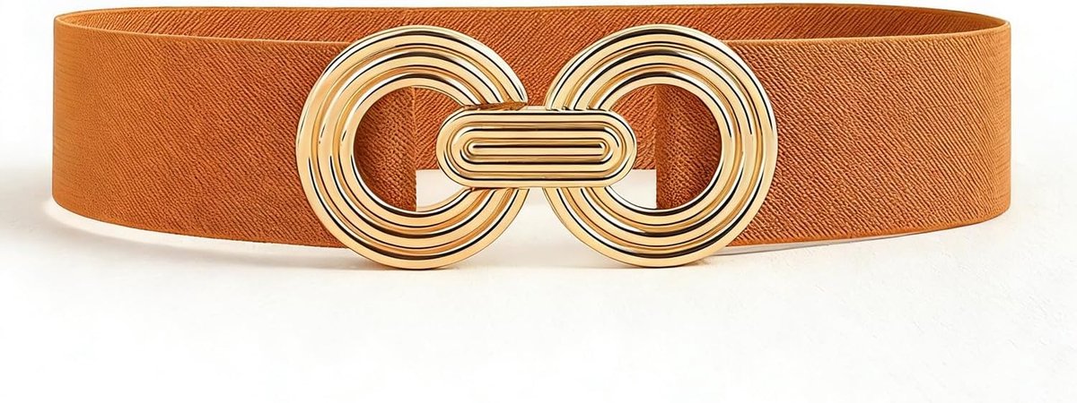 Elastische tailleriem dames - retro bruin - metalen gesp - perfect voor dagelijks gebruik - ShopVlot