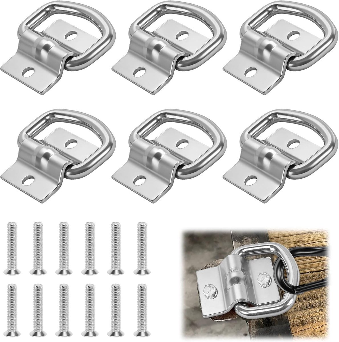 D-ring lashing rings set van 6 - zware kwaliteit gegalvaniseerd staal - inclusief 12 montage schroeven - ShopVlot