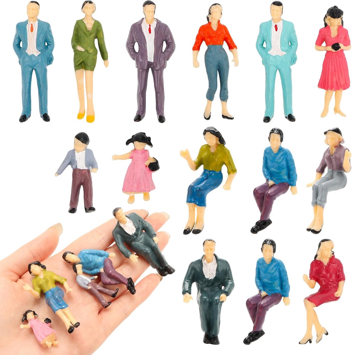 14 Pieces Miniature Figures, Various Positions, Painted Model Figures, Scale 1:25, Standing and Sitting, Miniature - ShopVlot