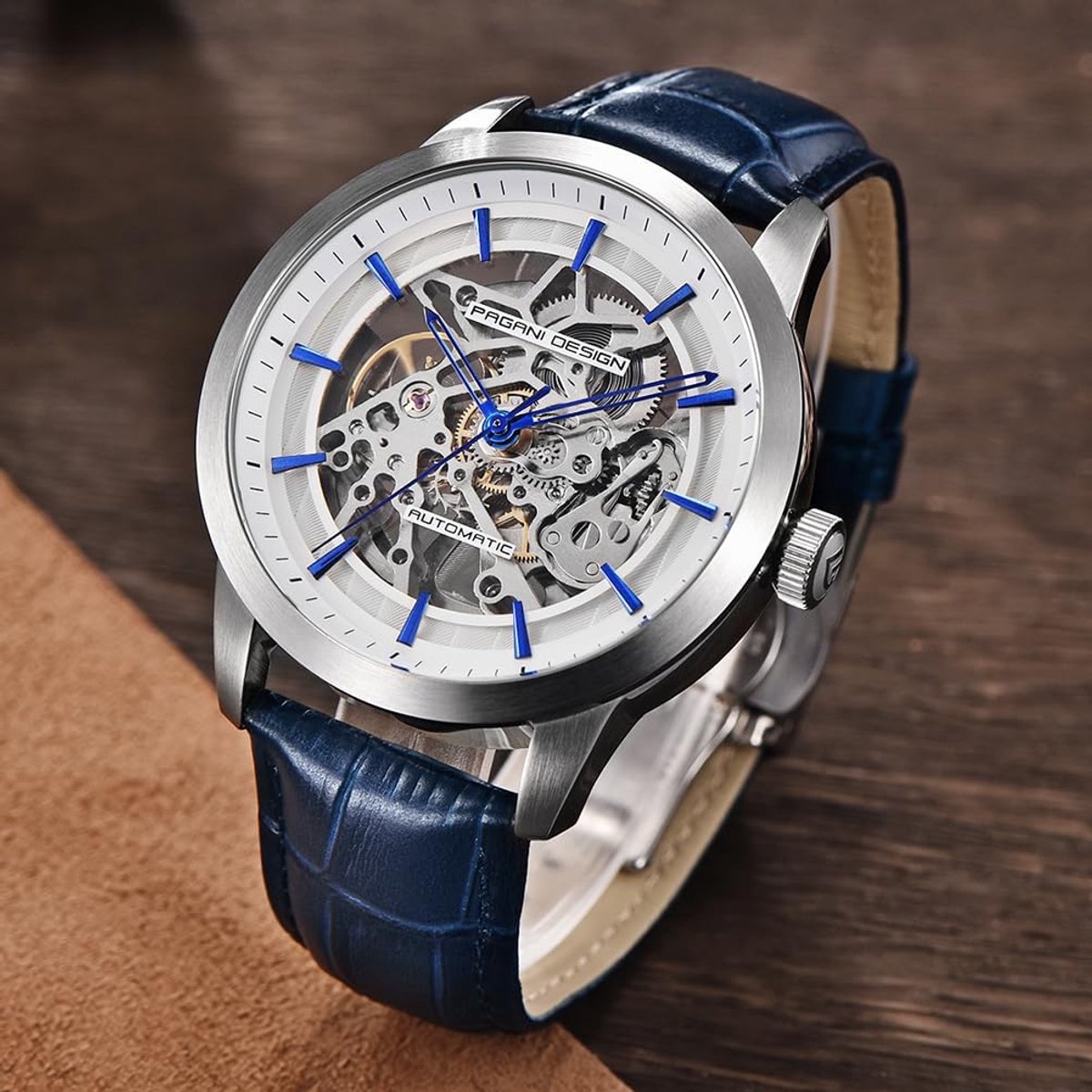Pagani Design Classic Fashion Men's Skeleton Automatic Mechanical Watch Leather Strap Stainless Steel Self-Winding - ShopVlot