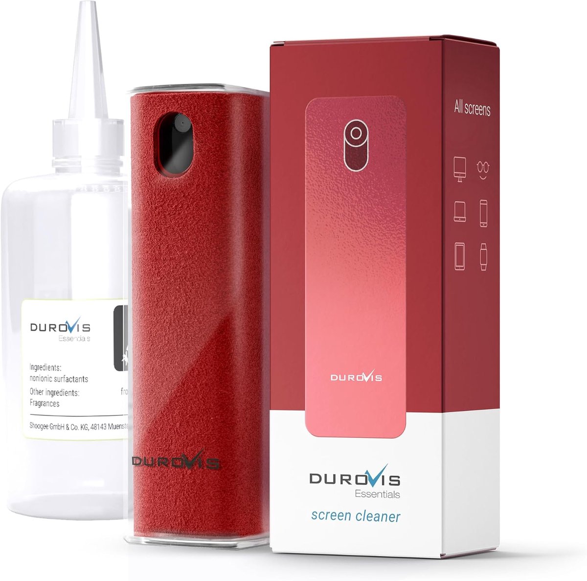 Essentials, schermreiniger met microvezeldoek, inclusief 50 ml glasreiniger zonder alcohol, voor auto, smartphone - ShopVlot