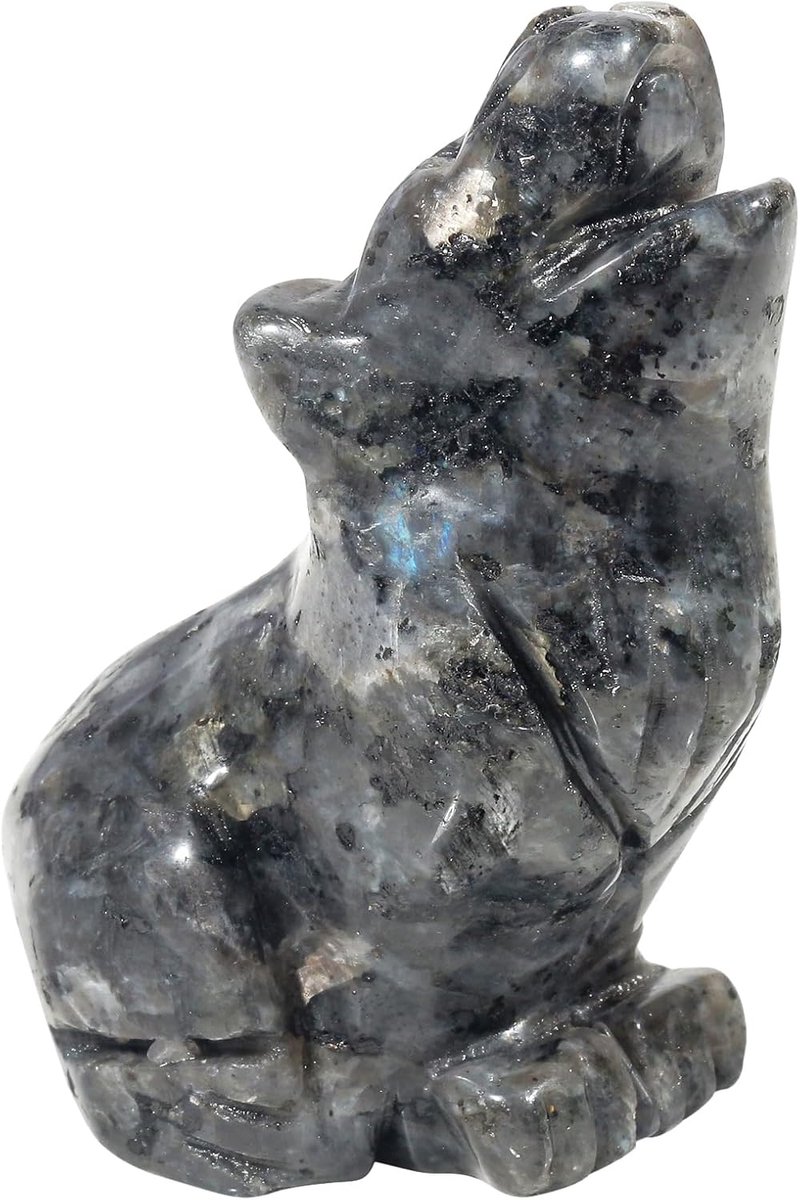 Natural Labradorite Wolf Crystal Hand Carved Stone Guardian Animal Statues for Home Decoration 6.3cm - ShopVlot