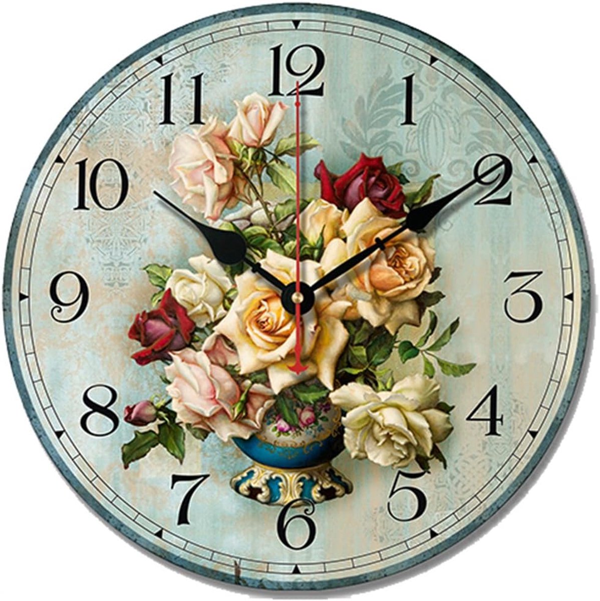 SWHONG Minable Elegant Wall Clock, Floral Pattern, Vintage Wood, Silent Wall Clock, for Bedroom Decoration, Living - ShopVlot