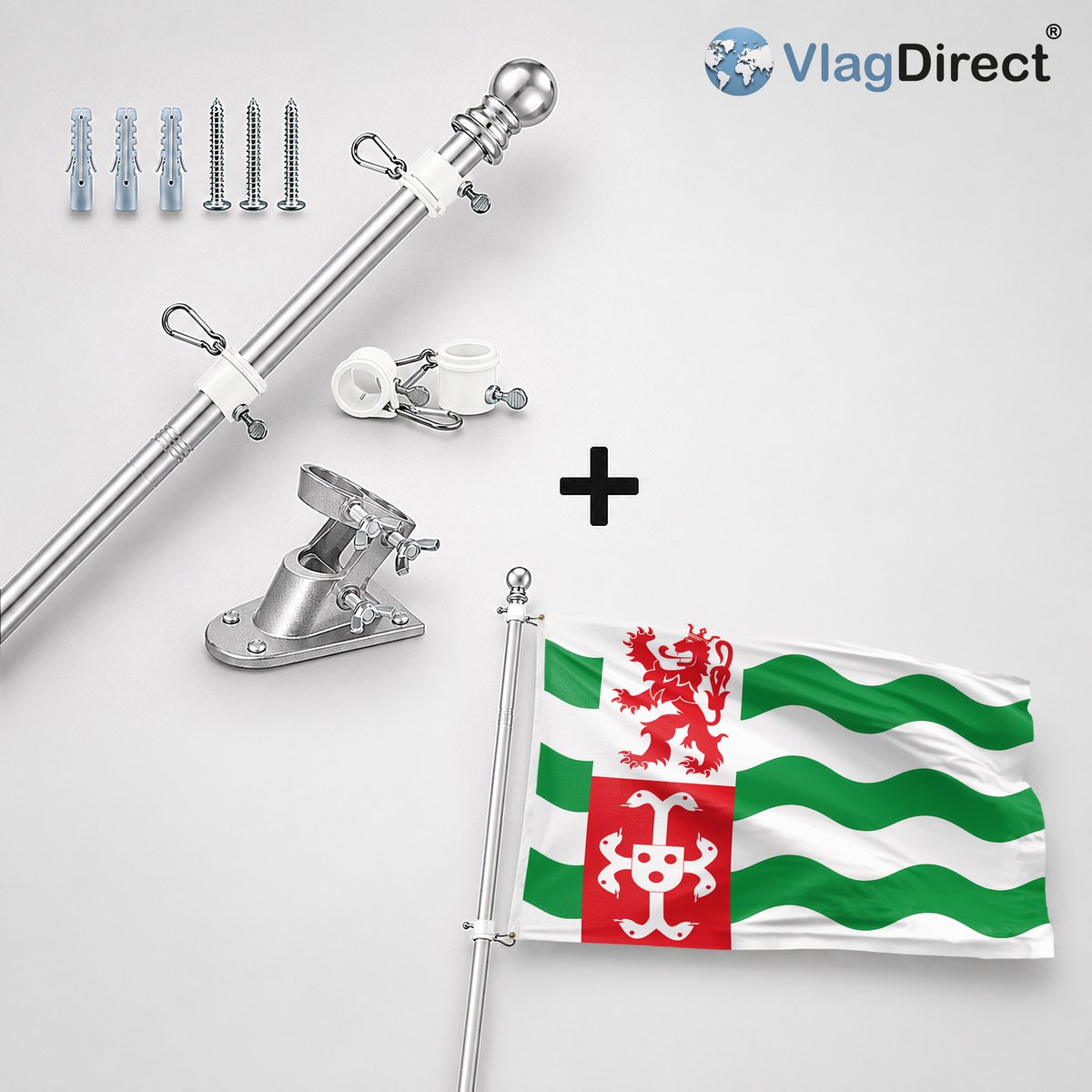 VlagDirect - Compleet vlaggenpakket - Zilveren vlaggenstok inclusief vlaggenstokhouder + Beekdaelen vlag - Gemeente Beekdaelen vlag - 90 x 150 cm.