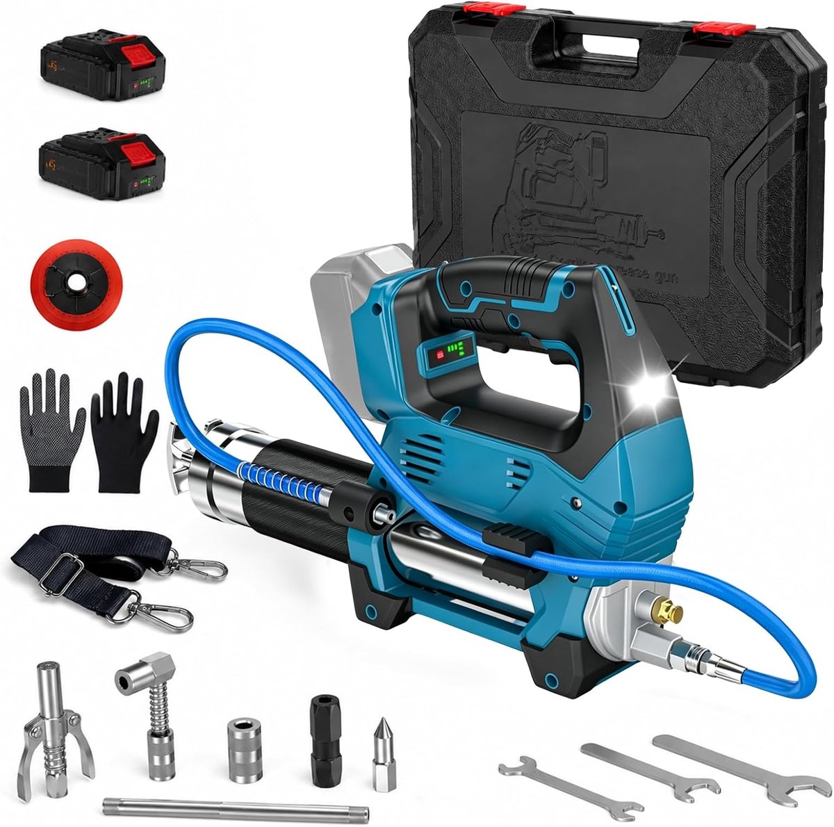 12.000 PSI accu-vetpers, complete set met 2 x 2,0 Ah premium accu's, 1 m lange flexibele slang, helder ledlicht en - ShopVlot