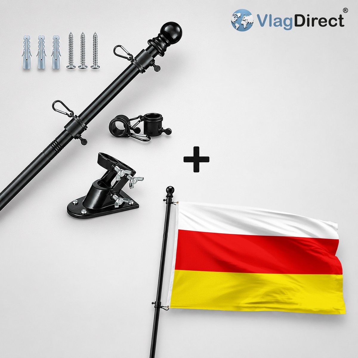 VlagDirect - Compleet vlaggenpakket - Zwarte vlaggenstok inclusief vlaggenstokhouder + Riemstse vlag - Gemeente Riemst vlag - 90 x 150 cm.