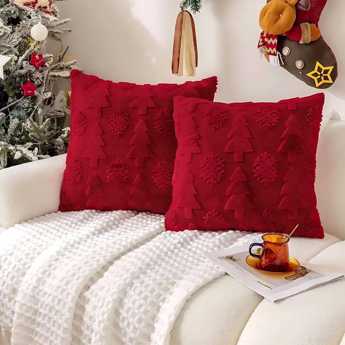 QKTYB Christmas cushion covers set of 2, Christmas cushion covers 18 x 18 inch, coral fleece christmas pillowcases - ShopVlot