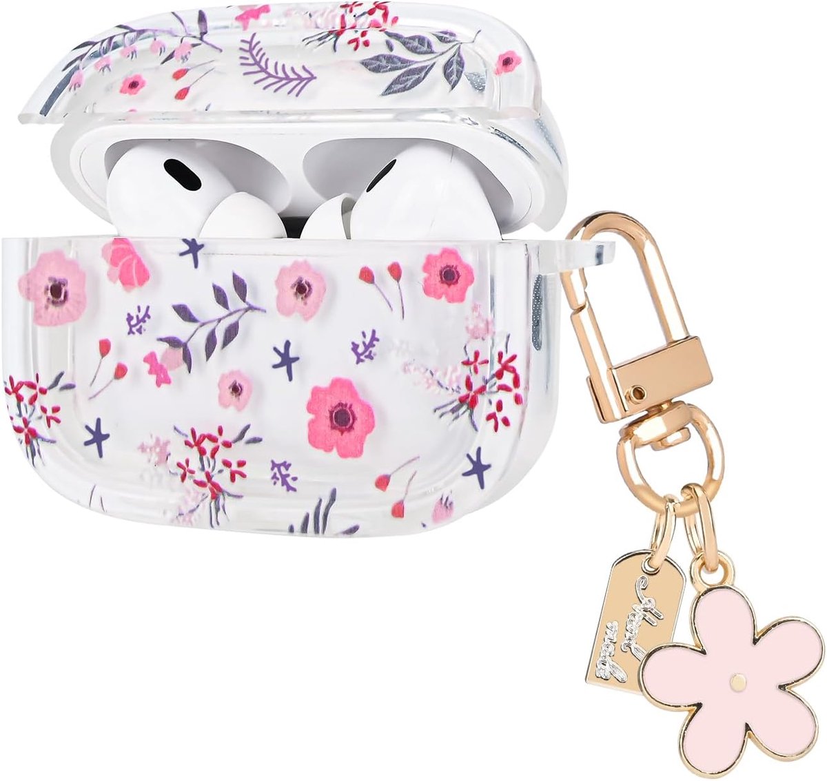 Transparent Protective Case Compatible with Airpods Pro/Pro 2 Generation Keychain, Floral Pattern Protective Case - ShopVlot