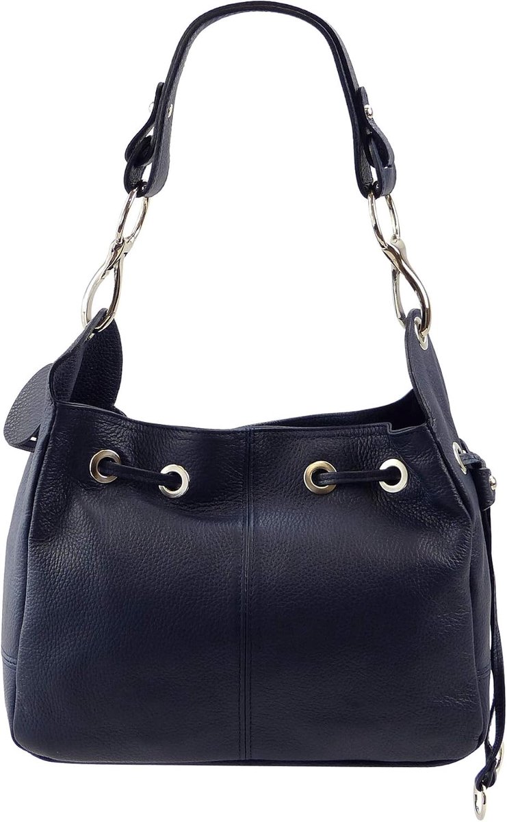 SH Leder Genuine leather shoulder bag handbag grained leather 31x25cm Anna G488, dunkelblau - ShopVlot