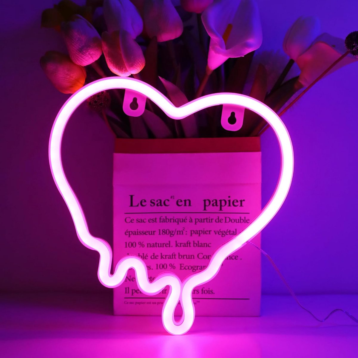 Hart neonbord LED wandlamp, USB-aangedreven esthetische neonlamp, nieuwigheid kunst hart neon nachtlampje voor thuis - ShopVlot