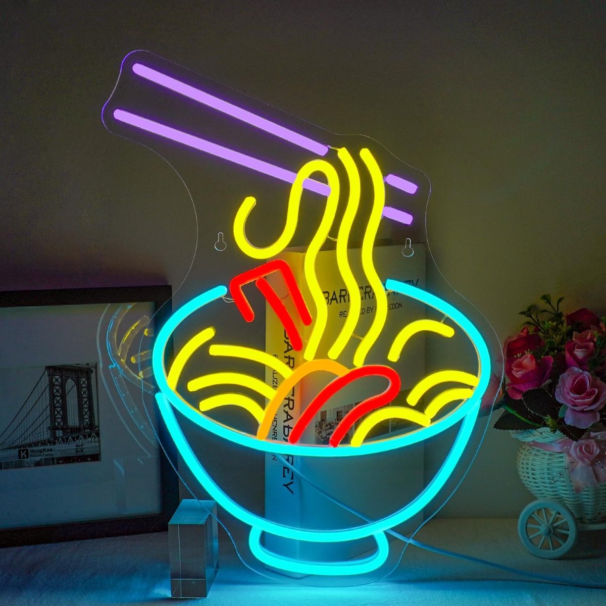 ineonlife Windows Neon Sign, Blue Bowl LED Neon Lights for Wall Decoration, Noodle Lighting Signs for Kitchen - ShopVlot
