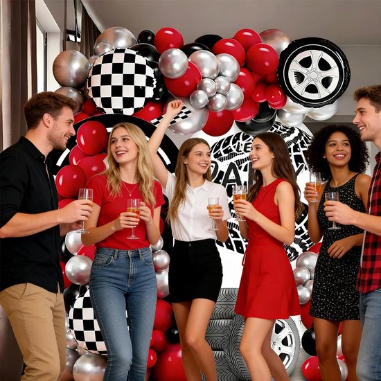 111 Pcs Racing Balloon Set, Black Red Silver Car Party Decoration Items, Children's Birthday Decoration Items, Racing - ShopVlot — afbeelding 4